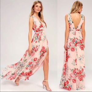 Lulus Garden Meandering Blush Floral Maxi Dress S